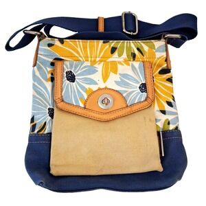 Franco Sarto Canvas Sunflower Floral Print Satchel Bag Boho Purse 8x8x2